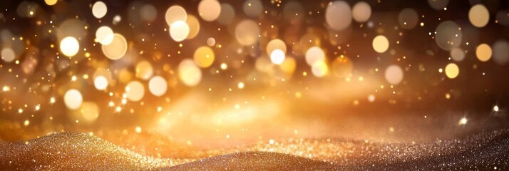 Wall Mural - Luxurious glittering backdrop with scattered gold lights, bokeh, and a festive holiday atmosphere
