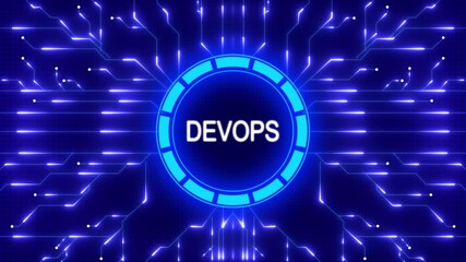 Futuristic digital devops concept featuring circuit board and technological connections