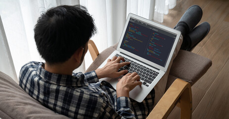 Software development programming on computer screen for modish application and program coding