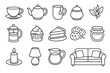 © Bohdan - Tea and sweets line art collection with home decor elements