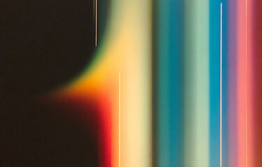 Wall Mural - Lomography-inspired abstract illustration with blurry vertical gradients. Vivid red, teal, green, yellow blend into black, creating dreamy, vibrant shapes with soft edges and photographic mood.