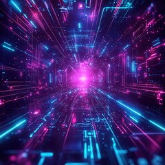 Wall Mural - Exploring digital realities a futuristic tunnel of light virtual space digital art sci-fi environment abstract viewpoint