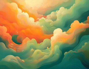 Wall Mural - light orange green abstract pattern cloud art background surreal dream scape patterns