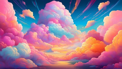 Wall Mural - vibrant clouds resembling cotton candy create a whimsical and colorful dreamscape