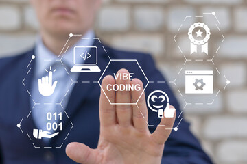 vibe coding ai programming futuristic information technology concept. person using virtual touch scr