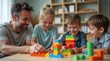 © Horizen - Family bonding with colorful building blocks in a cozy living room setting