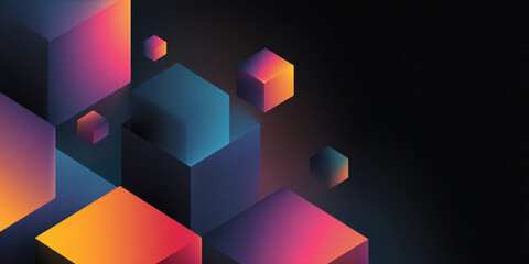 Canvas Print - dark background with multicolored cubes with gradient. abstract geometric illustration. cubic shapes