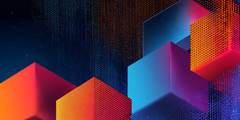 Canvas Print - dark background with multicolored geometric shapes with gradient. overlay paint print effect. abstra
