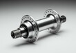 ©  Yassine DS - Polished silver titanium bicycle hub with disc brake mount showing premium machined construction and spoke drilling pattern