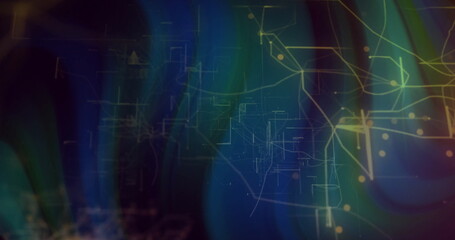 Wall Mural - Showing abstract network in digital interface with glowing nodes, connecting lines and gradients