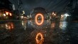 © Erni - A glowing numeral zero, reflected in a crystal sphere, rests on a wet street in a Japanese-style night scene