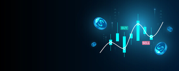 Wall Mural - financial graph stock market data analysis, trading, economic trends banner advertising media concep