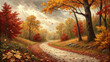 © Iza - Fall foliage scenic road autumn forest landscape painting nature scene trees leaves path way background