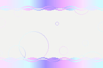 Wall Mural - Holographic Foil Pixel Art Wavy Frame with Bubbles Background