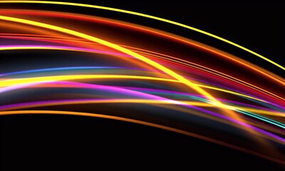 Wall Mural - Black background, curved rainbow light, long exposure photography, high definition photography,