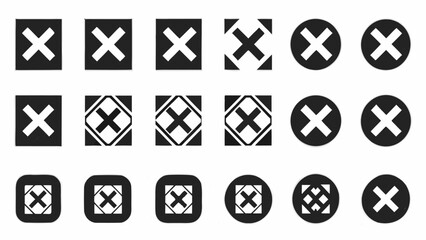 Wall Mural - Collection of crosses in various shapes including squares circles and rounded squares arranged in rows