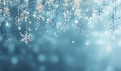Winter snowflakes, soft blue bokeh