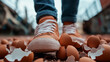 © thanakrit - Person in Orange Sneakers Walking on Broken Eggshells in Outdoor Environment