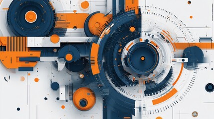 Wall Mural - abstract digital art showing mechanical-like structures and overlapping circular shapes