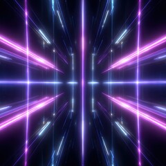 Abstract, vibrant, neon lines converging in a symmetrical pattern