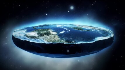 a digital illustration showcasing the concept of a flat earth floating in the vast expanse of a star