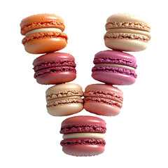 Wall Mural - Top view of a 3D letter V made of macaroons isolated on a white transparent background