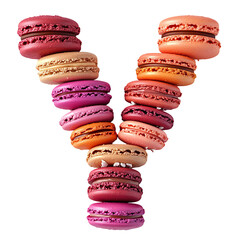 Wall Mural - Top view of a 3D letter Y made of macaroons isolated on a white transparent background
