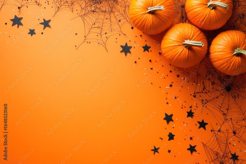 Halloween background with pumpkins halloween orange spider. Stock Photo ...