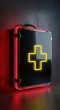 © MostKhadizatul - Modern first aid kit with glowing neon cross symbol and red lighting