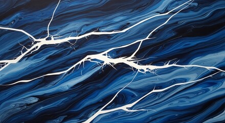 Wall Mural - abstract painting of white lightning bolts across swirling dark and light blue hues