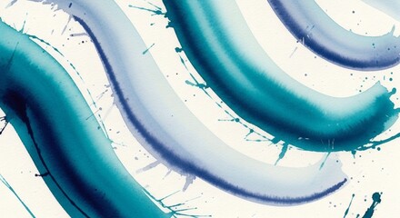 Wall Mural - watercolor strokes in blues and teals with splatters