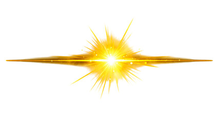 Wall Mural - Golden yellow light flare with radiating beams and scattered sparkling particles, cut out transparent
