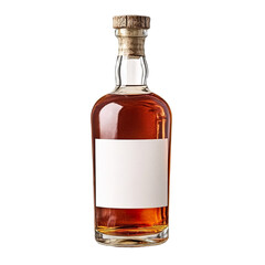 Front view of a classic liqueur bottle with a white blank label, studio shot, isolated on a white transparent background