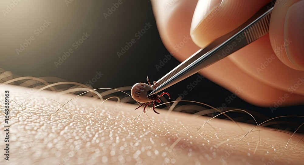 Close up Of Tweezers Removing Tick Parasite From Human Skin Close up Of Tweezers Removing Tick Parasite From Human Skin