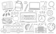 © motommy - Back to School – Cute School Item Design Elements for School Children and Classroom Stationery to Study and Learn_monotone line