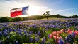 © Ali - Texas Flag Waving Over Bluebonnet and Wildflower Field at Sunset
