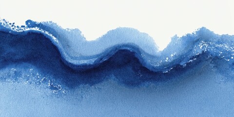 Wall Mural - Serene Watercolor Bliss: Tranquil Dark Blue Gradient with Fluid Curves and Space for Creative Expression