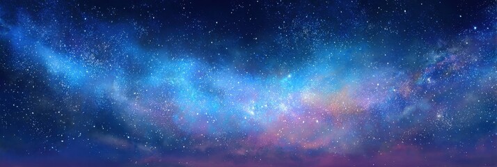 Wall Mural - Celestial Dawn: A Dreamy Illustration of a Starry Night Sky with a Glimpse of the Milky Way and a Mystical Blue Galaxy