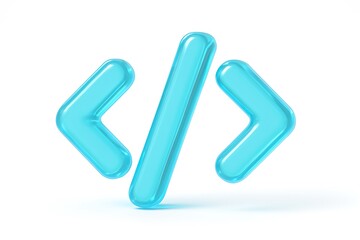 futuristic code symbol in blue, representing programming and software development
