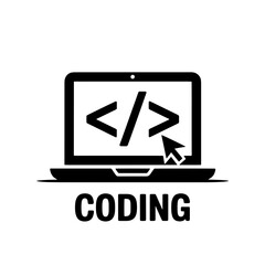Coding symbols displayed on laptop screen with a cursor indicating active programming task in a modern workspace