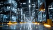 © T.Raw Visuals - Futuristic Warehouse with Digital Data Overlay, Logistics and Technology