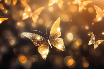 Wall Mural - pattern bokeh effect background light butterfly gold.