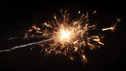 Close-up of a sparkler exploding in a dark background