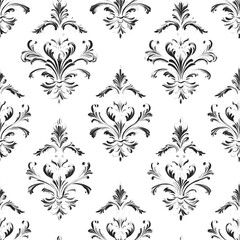 2D illustration of a tileable pattern of baroque scrollwork isolated on a white transparent background