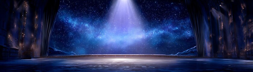 Wall Mural - Empty stage with starry night sky backdrop.