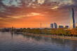 Vienna and blue Donau river,sunset, autumn season, Austria