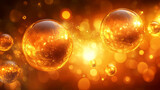 Golden spheres suspended in a luminous, bokeh-filled space