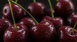 Delicious Red Cherries with Fresh Water Droplets in Close Up View