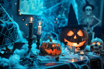 Wall Mural - AI generated picture of a halloween scary person in costume celebrate party