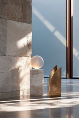 Wall Mural - Minimalist interior with modern sculptures and soft natural lighting
